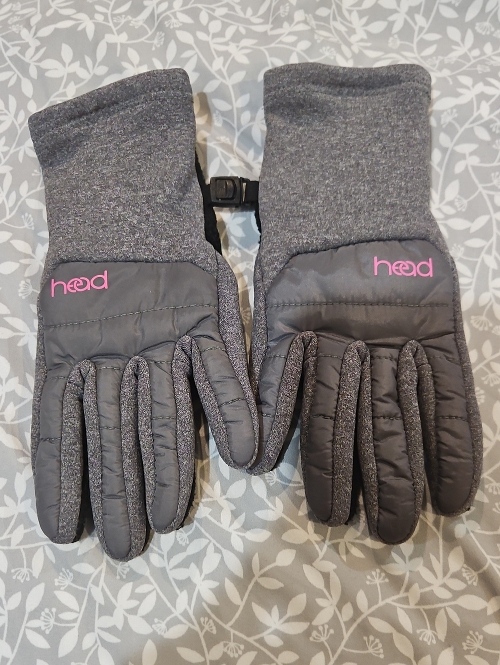 Head Gray Gloves with Pink Logo Accent